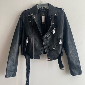 L’Olive Verte Faux leather black biker jacket size 2.New.
